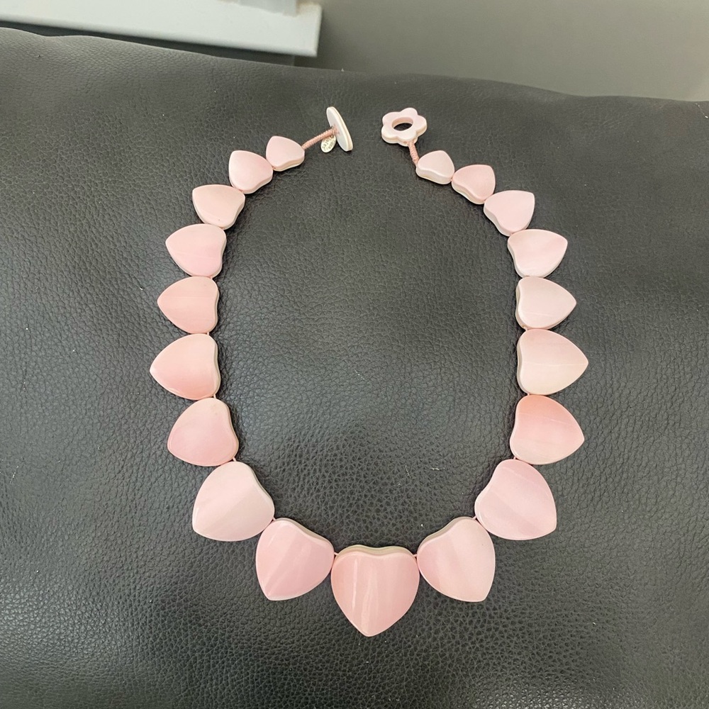 Pink Conch Shell Hand Carved Heart Shaped 18" Necklace